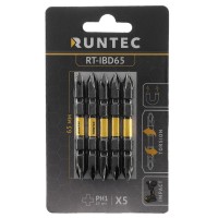 Бита ударная двусторонняя H6.35 65мм PH1/PH1 5шт. RUNTEC RT-IBD65