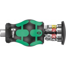 Отвёртка-битодержатель короткая SL: 0.8x5.5/1.2x6.5, PH 1/2, PZ 1/2 с битами, магнит, 6 пр. Kraftform Kompakt Stubby Magazin 2 WE-008874