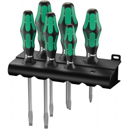 Набор отвёрток 6 пр. подставка PH 1x80/2x100 SL 0.6x3.5x75/0.8x4.0x90/1.0x5.5x100/1.2x6.5x125 Rack Kraftform Plus Lasertip серия 334 SK/6 Wera WE-007680