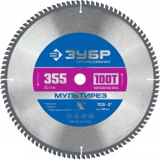 Пильный диск по алюминию Мультирез, 355 х 25.4 мм, 100Т ЗУБР Профессионал 36907-355-25.4-100_z01