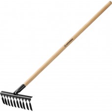 Садовые грабли GS-10 WOOD, 320 х 95 х 1300 мм, 10 витых зубцов, углеродистая сталь, антикор. покрытие, черенок дерев. высш. сорт GRINDA 39581-10