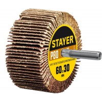 Круг шлифовальный лепестковый d 60 x 30 мм, P80, на шпильке d 6 мм STAYER 36608-080