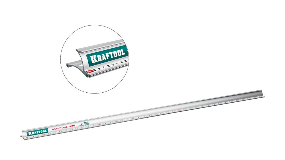 Линейка усиленная алюминиевая 1.5 м со стальной направляющей KRAFT-LINE KRAFTOOL 34275-150