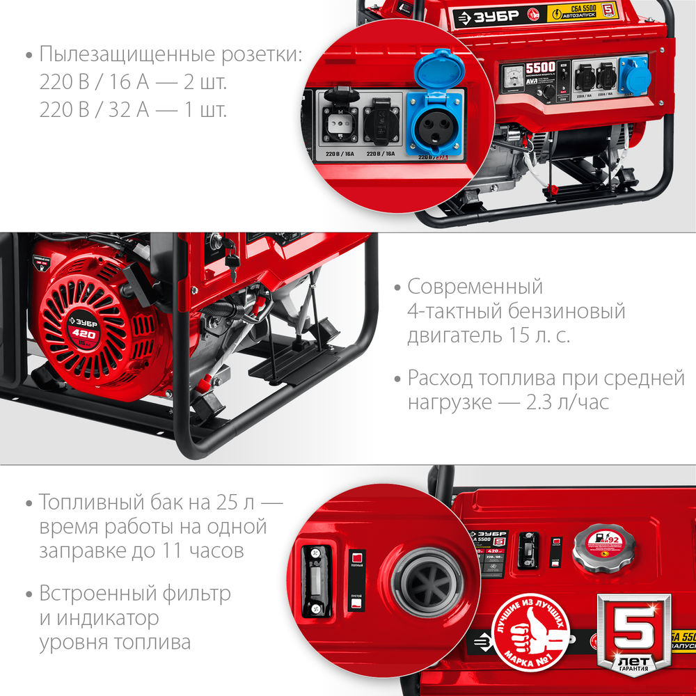 Генератор бензиновый 5500 Вт с автозапуском ЗУБР СБА-5500