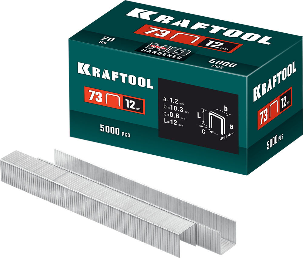 Скобы тип 73, 12 мм, калибр 20GA, 5000 шт KRAFTOOL 31773-12