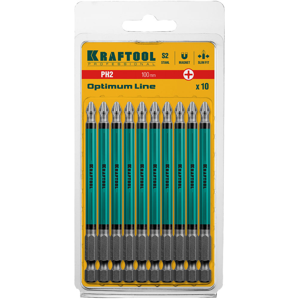 Биты Optimum PH2, 100 мм, 10 шт KRAFTOOL 26122-2-100-10