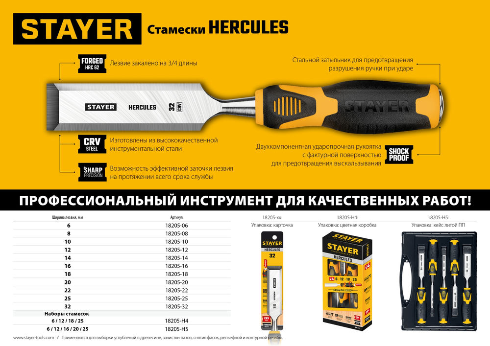 Стамеска-долото 16 мм Hercules Professional STAYER 18205-16