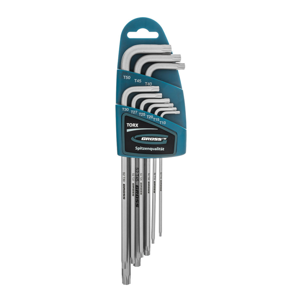 Набор ключей имбусовых Torx -TT, 9 шт: T10-T50, экстра-длинные, S2, сатинированные Gross (16408)