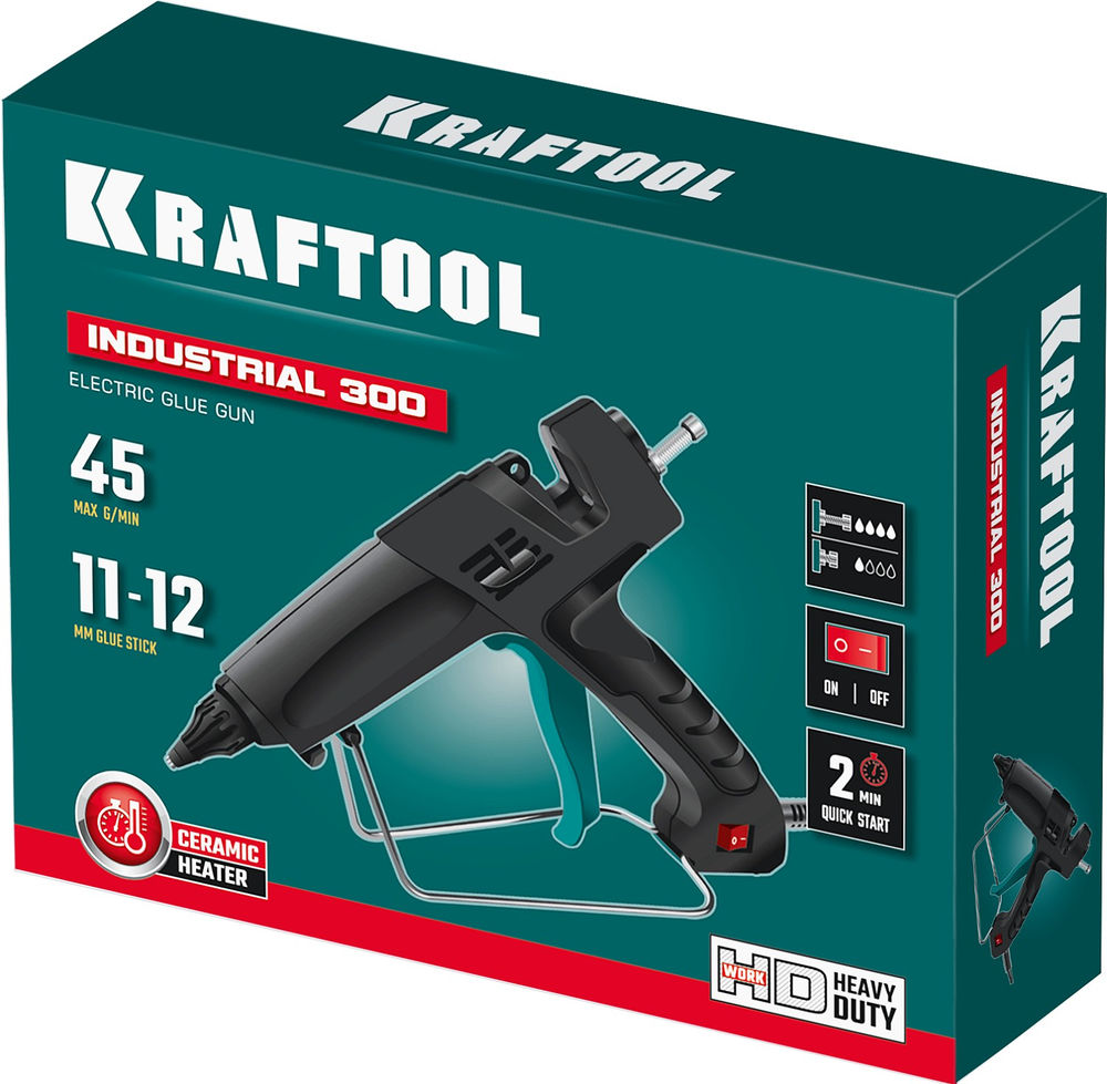 Электрический термоклеевой пистолет Industrial 300, d 11 - 12 мм, 45 г/мин KRAFTOOL 06842