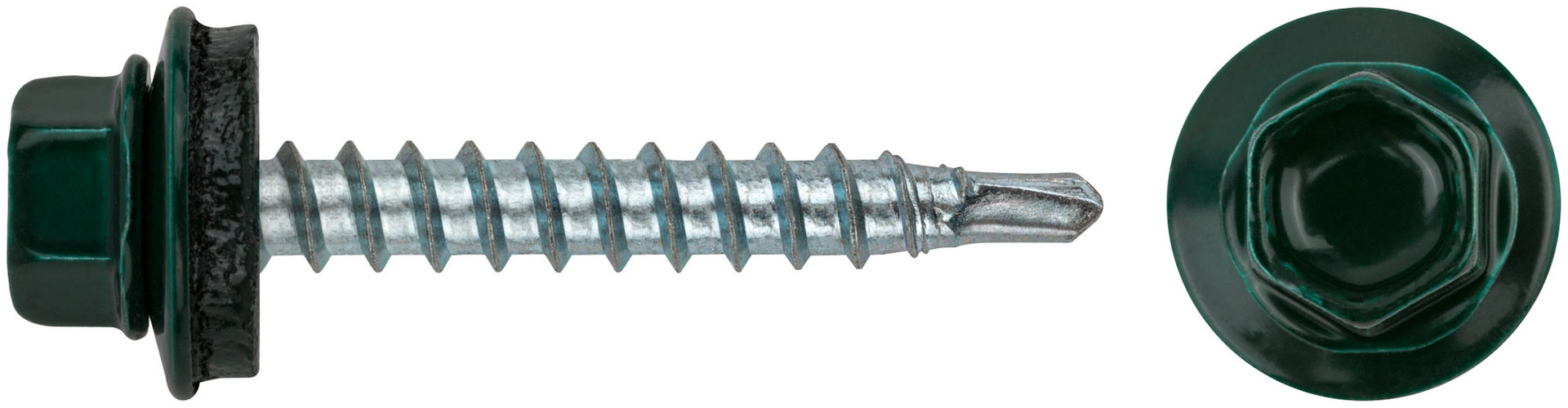 Шурупы кровельные со сверлом 4.8 х 32, темно-зеленый RAL-6005 (фасовка 250шт) (23565-4)