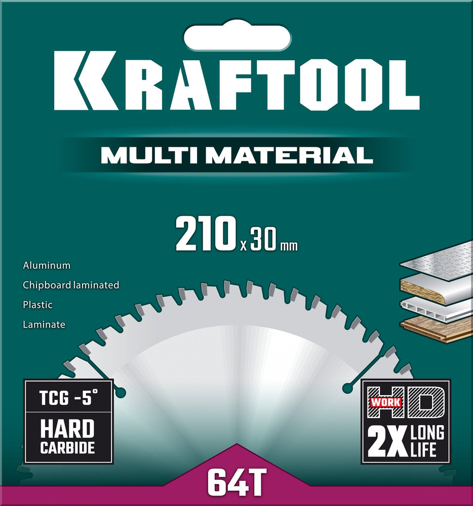 Пильный диск по алюминию Multi Material, 210 х 30 мм, 64Т KRAFTOOL 36953-210-30