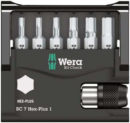 Набор бит с битодержателем 7 Hex-Plus 1, с внешним шестигранником, 7 пр., 1/4 C6.3 Bit-Check WE-056168