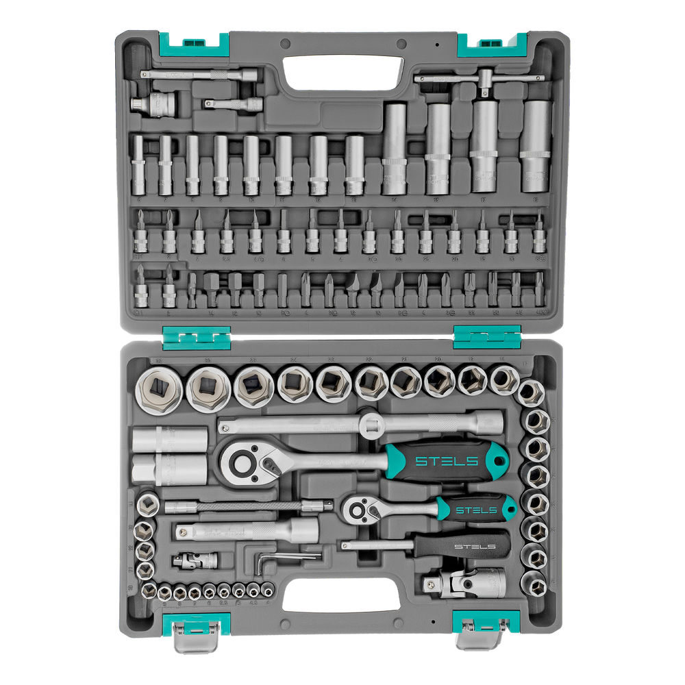 Набор инструментов, 1/2, 1/4, CrV, пластиковый кейс 94 предмета Stels