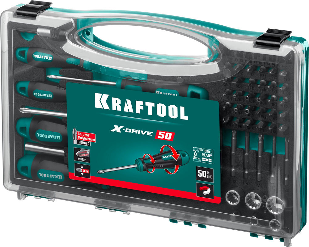 Набор отверток и насадок X-Drive 50, 50 предм. KRAFTOOL 25815