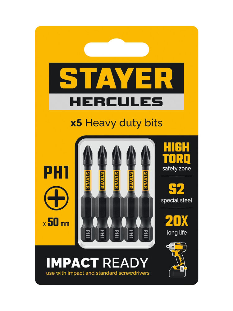 Биты торсионные HERCULES, PH1, 50 мм, 5 шт STAYER 26231-1-50-5