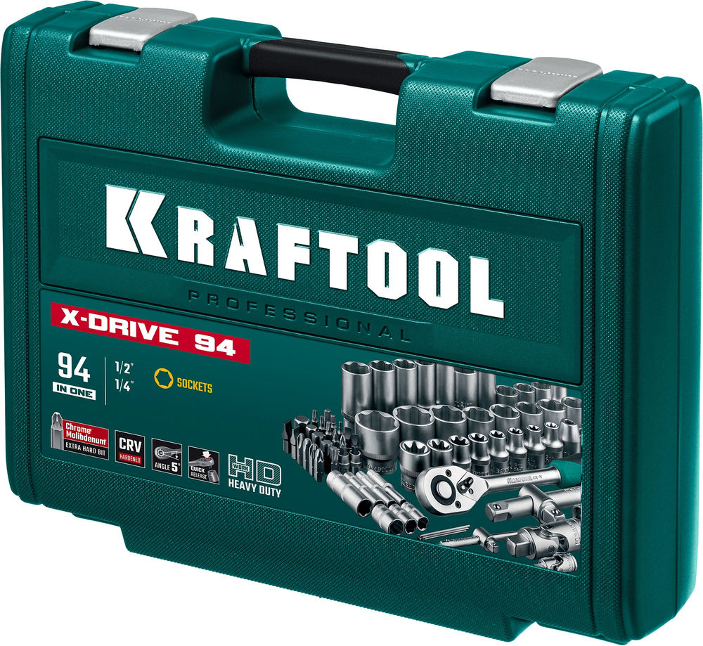 Набор инструмента универсальный 94 предм., (1/2+1/4) X-Drive 94 KRAFTOOL 27883-H95