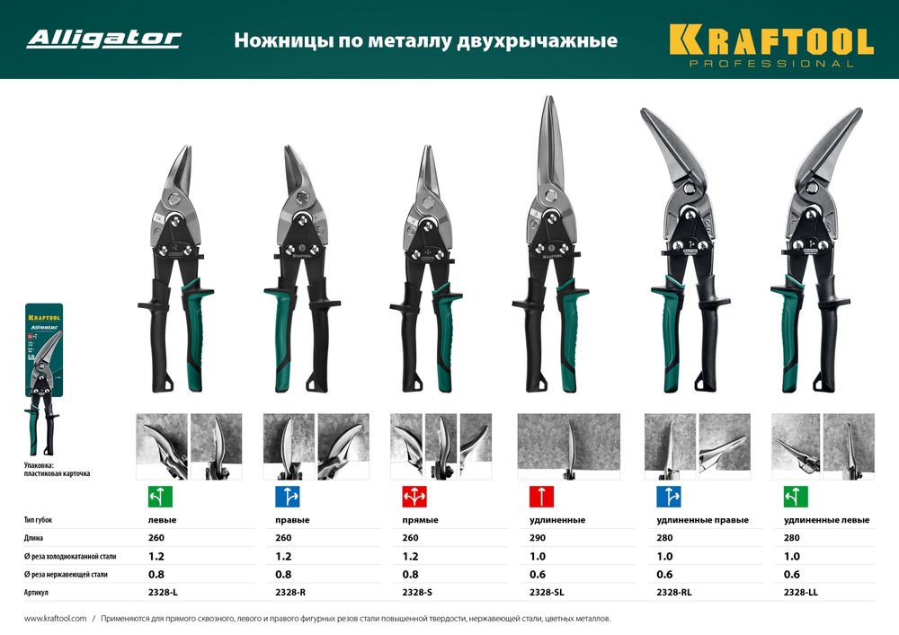 Ножницы по металлу 290 мм прямые удлинённые Alligator KRAFTOOL 2328-SL