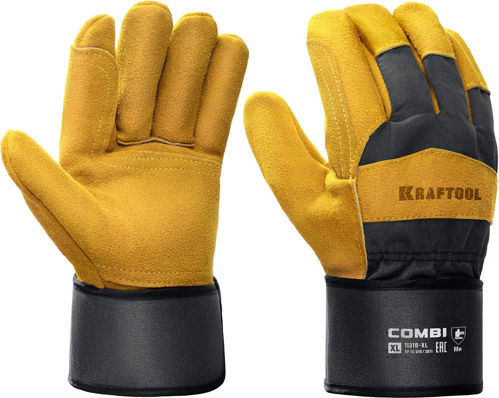 Комбинированные двухслойные спилковые перчатки COMBI, XL (10), с доп. слоем на ладони KRAFTOOL 11310-XL