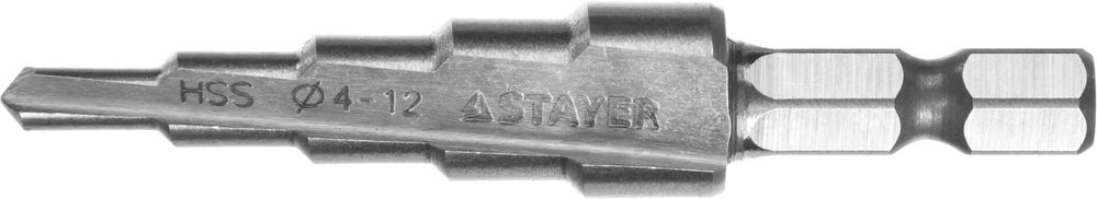 Сверло ступенчатое 4-12 мм, 5 ступеней, сталь HSS STAYER 29660-4-12-5