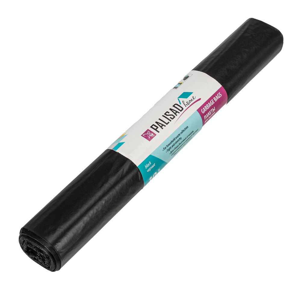 Пакеты для мусора 120 л x 10 шт., ПВД прочные черные, длинный ролик, Home Palisad (927265)