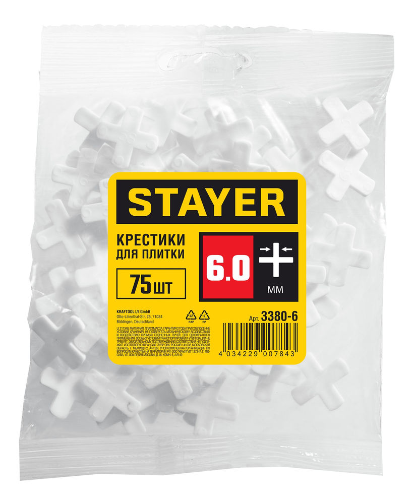 Крестики для плитки 6 мм, 75 шт STAYER 3380-6