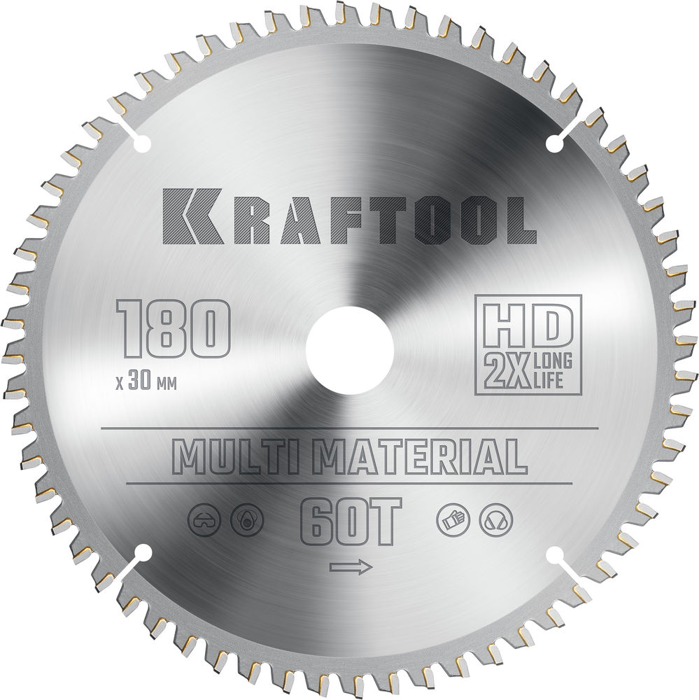 Пильный диск по алюминию Multi Material, 180 х 30 мм, 60Т KRAFTOOL 36953-180-30