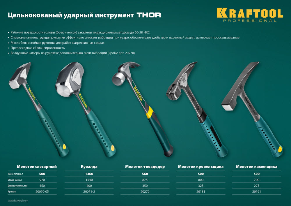 Молоток кровельщика цельнокованый 600 г Thor KRAFTOOL 20181