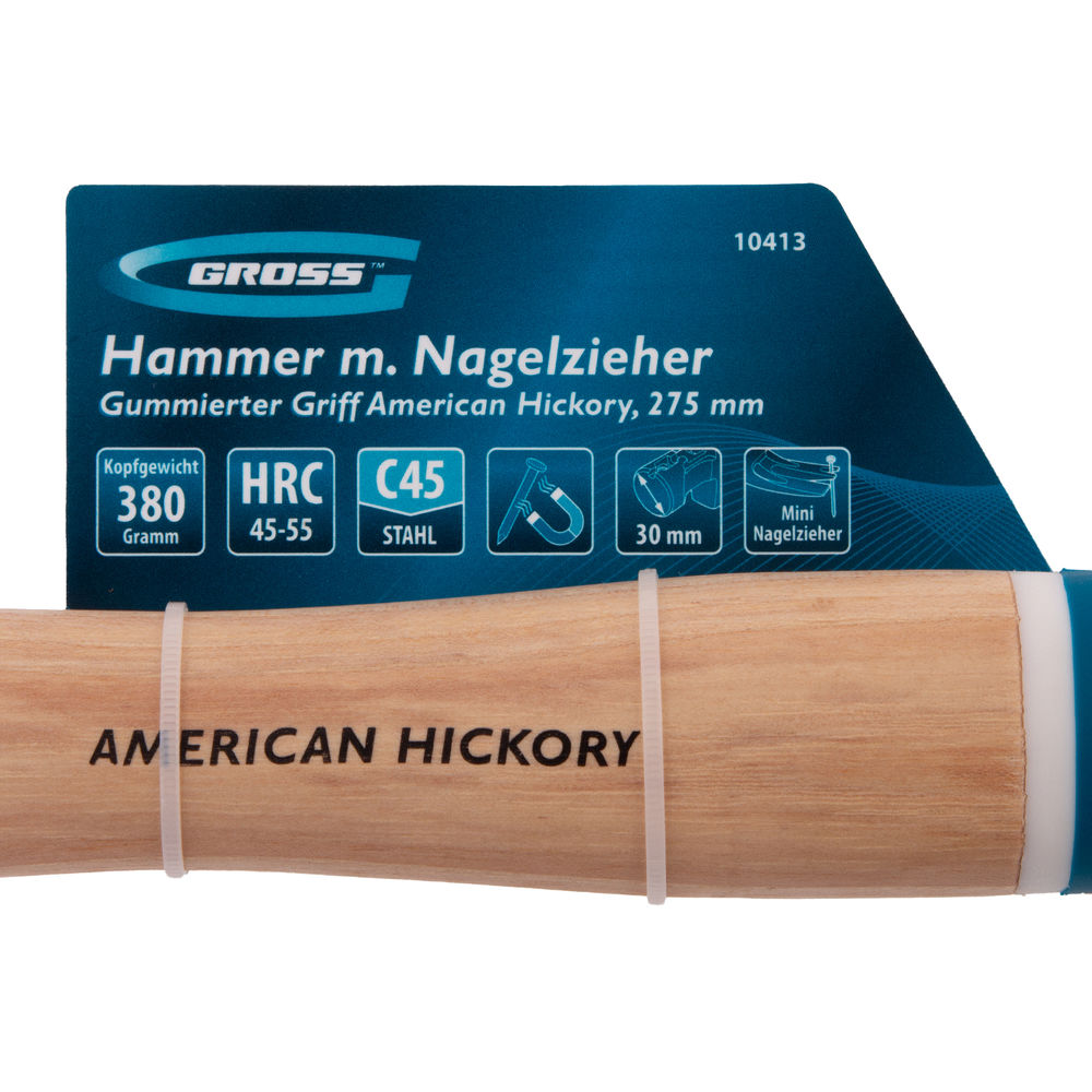 Молоток-гвоздодер, 380 г, угол 75, магнит, обрезиненная рукоятка AMERICAN HICKORY GROSS (10413)