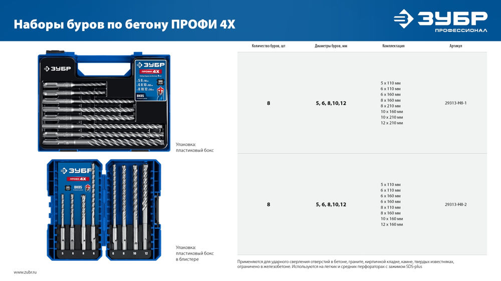 Бур SDS-plus 14 х 310 мм ПРОФИ-4Х ЗУБР 29313-310-14
