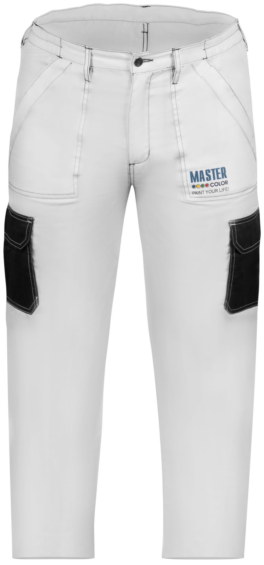 Брюки рабочие Master Color, белые, эластичный пояс, 6 карманов, размер М (30-8011)