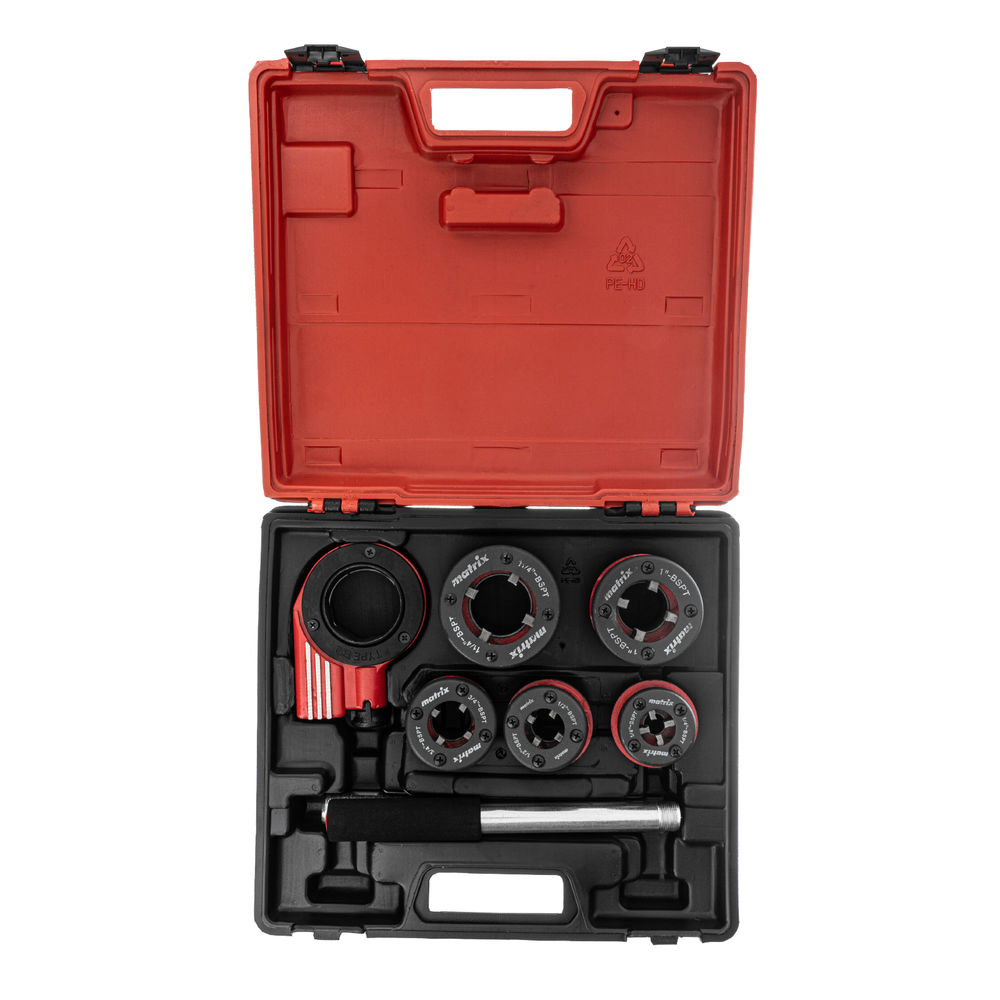 Набор клуппов 1/4-1/2-3/4-1-1.25+ плашкодержатель с трещоткой, 8 предметов Matrix