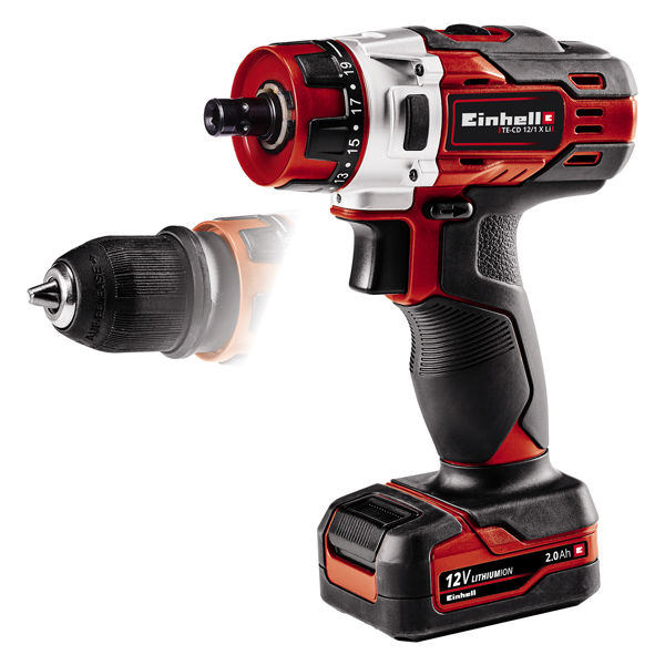 Дрель аккумуляторная Einhell TE-CD 12/1 X-Li, 12В,Quick-патрон,слайдер,1x2.0 Ач,ЗУ,картон (4513592)