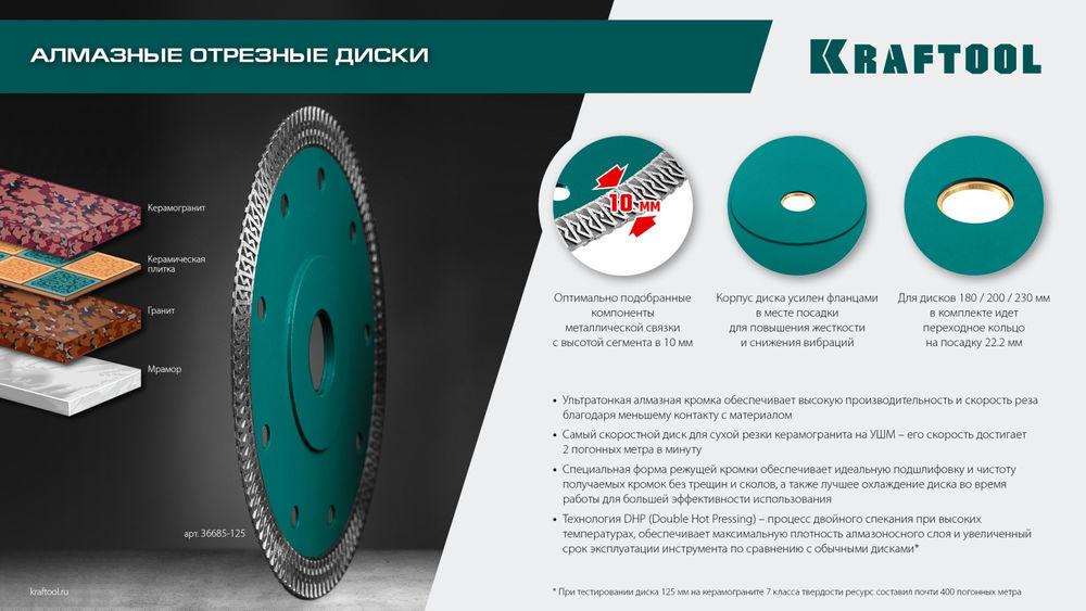 Ультратонкий алмазный диск ULTRA-THIN, 125х1.2 мм KRAFTOOL 36685-125
