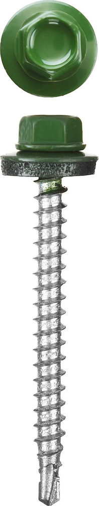 Саморезы СКМ кровельные 25 x 5.5 мм, RAL 6002 зеленый лист, 1 800 шт, для металлических конструкций STAYER 30300-55-025-6002