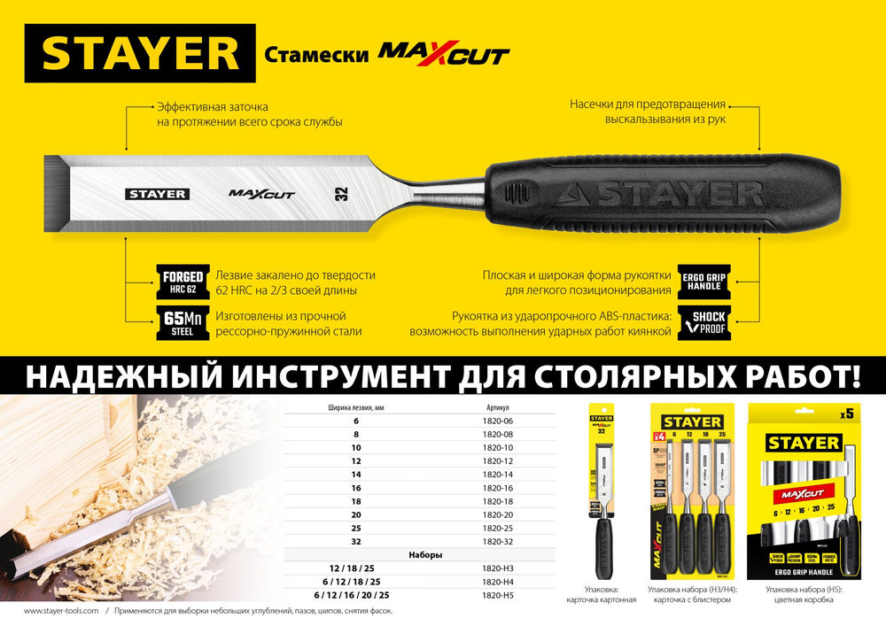 Стамеска 8 мм Max-Cut STAYER 1820-08