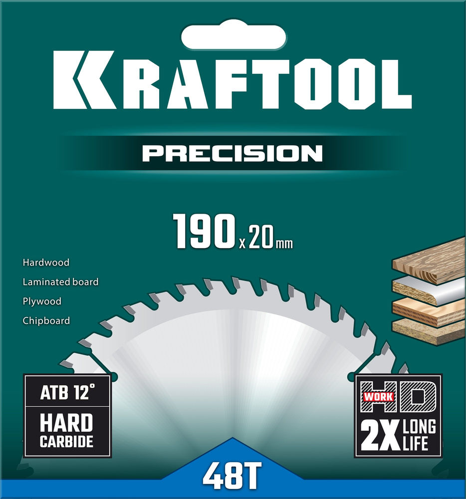 Пильный диск по дереву Precision, 190 х 20 мм, 48Т KRAFTOOL 36952-190-20