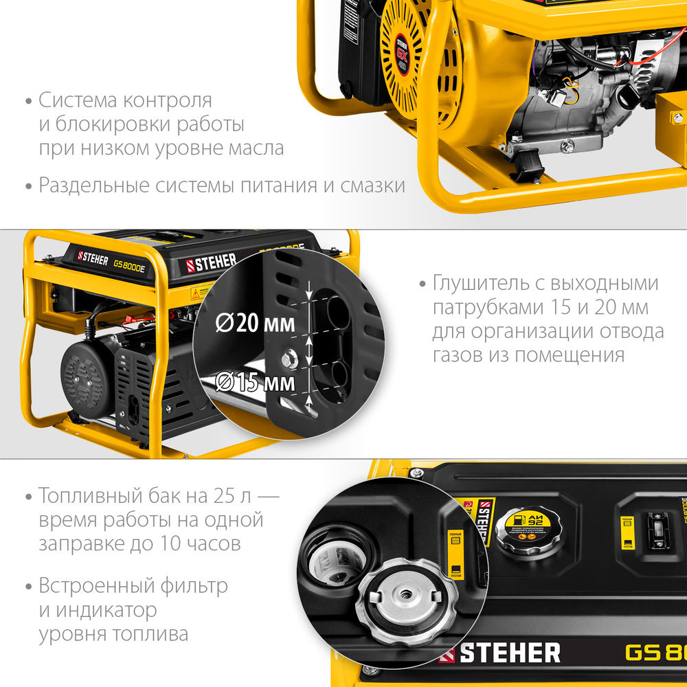 Генератор бензиновый 7000 Вт с электростартером STEHER GS-8000Е