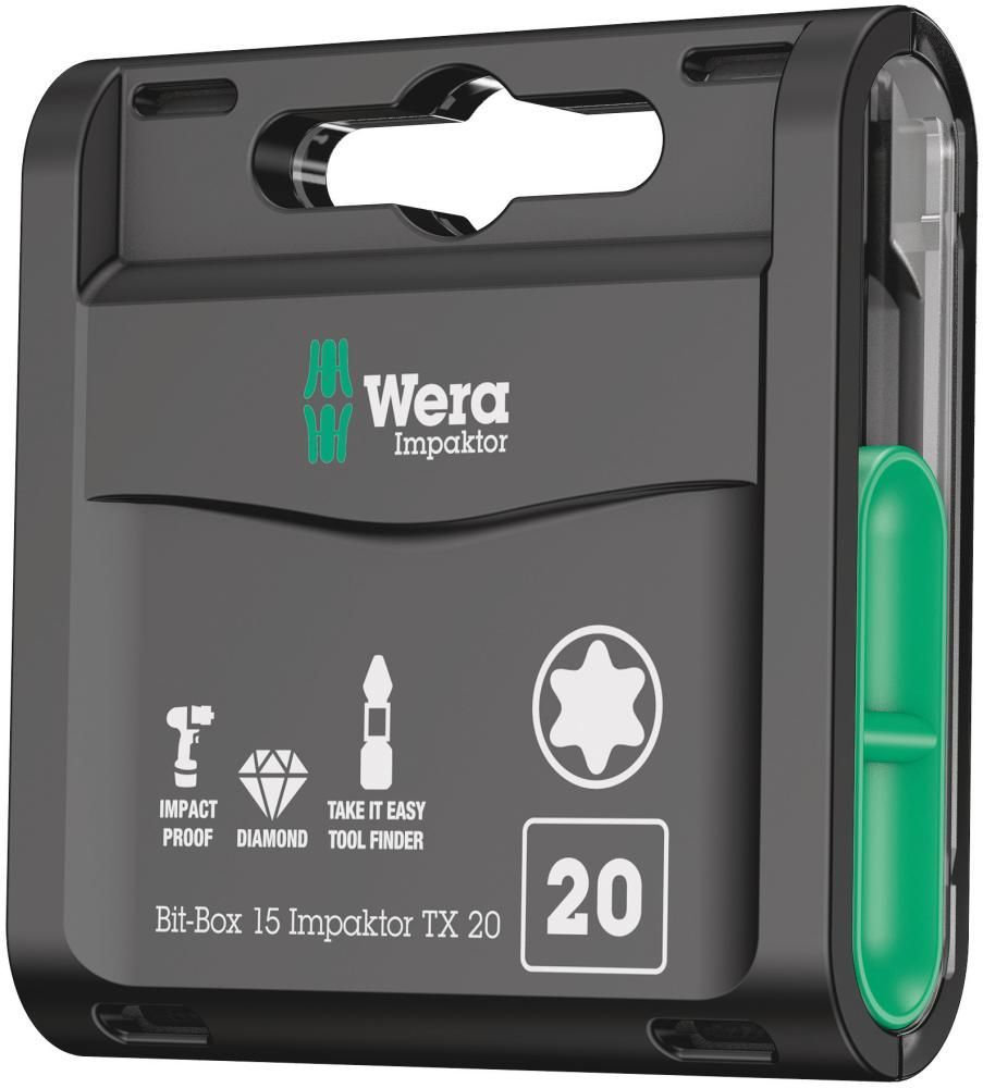 Набор бит ударных алмаз TORX 15 штук TX20 x 25 мм 1/4 C6.3 Wera 867/1 IMP DC Impaktor Bit-Box 15 WE-057772