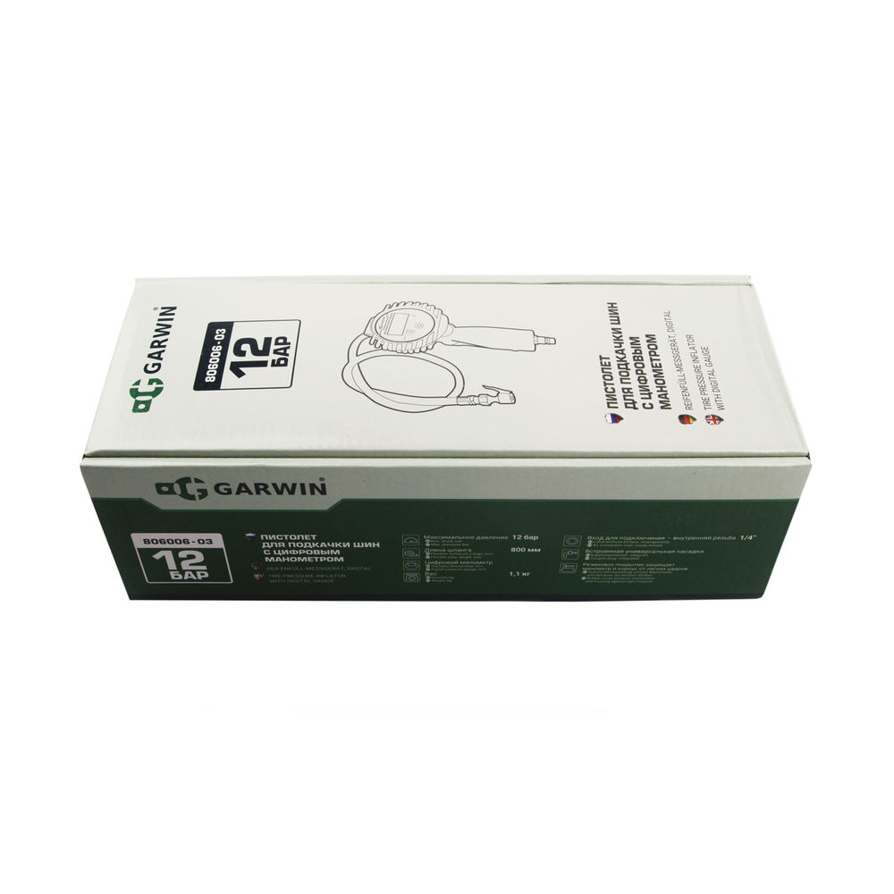 Пистолет для накачки шин с цифровым манометром, 12 бар, GARWIN PRO, 806006-03