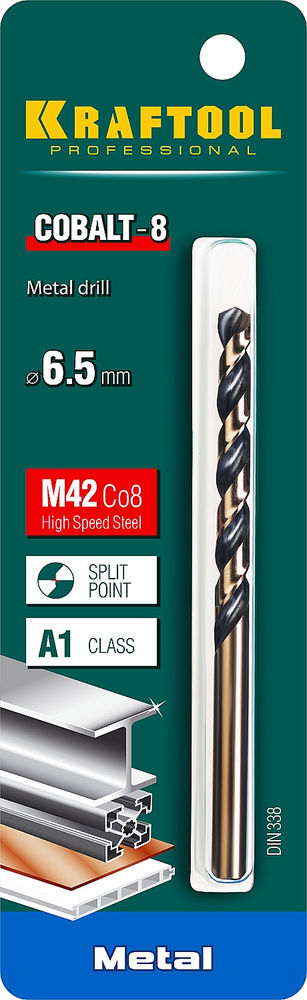 Сверло по металлу 6.5 х 101 мм сталь М42, HSS-Co(8%) COBALT-8 KRAFTOOL 29656-6.5