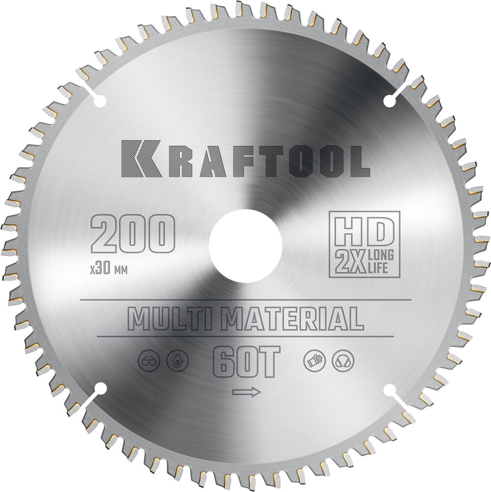 Пильный диск по алюминию Multi Material, 200 х 30 мм, 60Т KRAFTOOL 36953-200-30