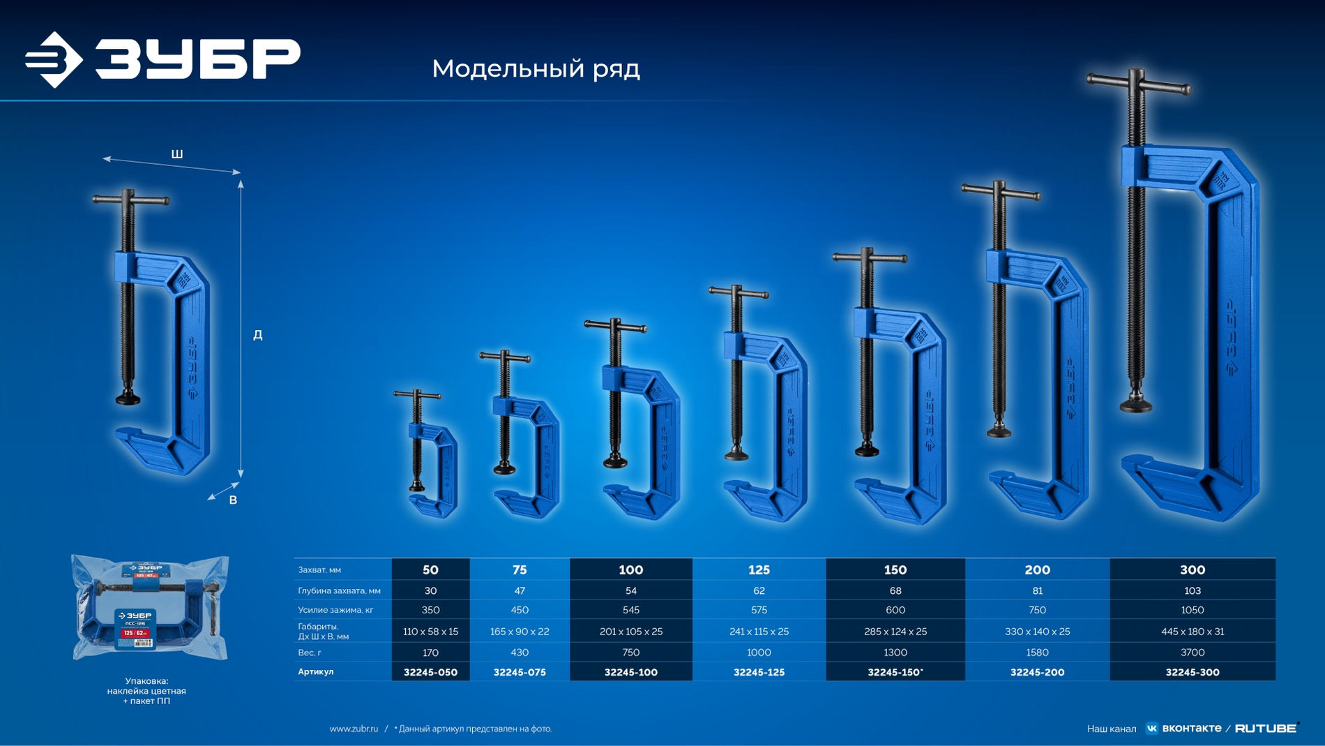 ЗУБР ПСС-75, 75 мм,чугунная струбцина тип С (G-образная), Профессионал (32245-075_z03)