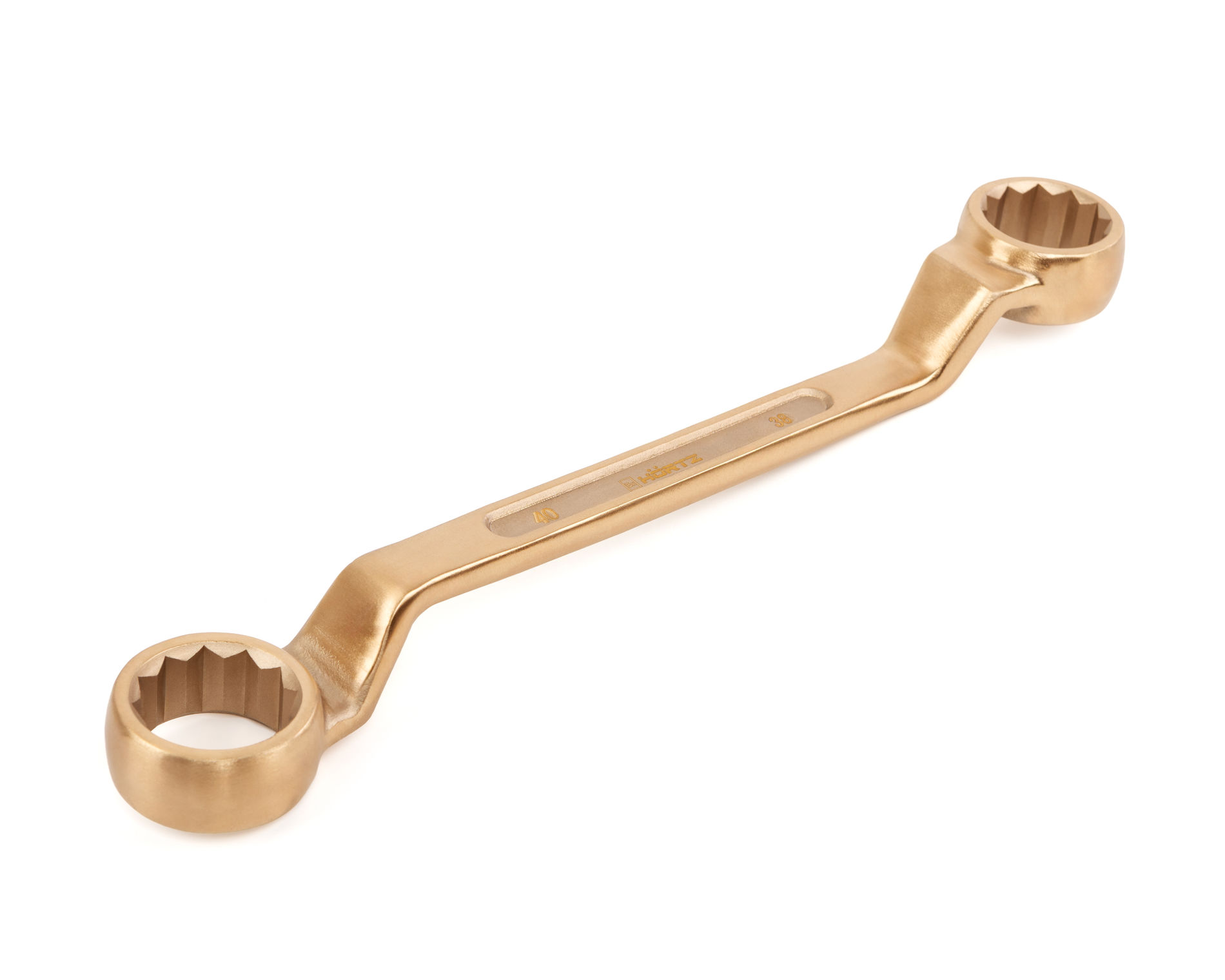 Ключ гаечный накидной двусторонний коленчатый 38х40 искробезопасный сплав BeCu 151-3840, HORTZ