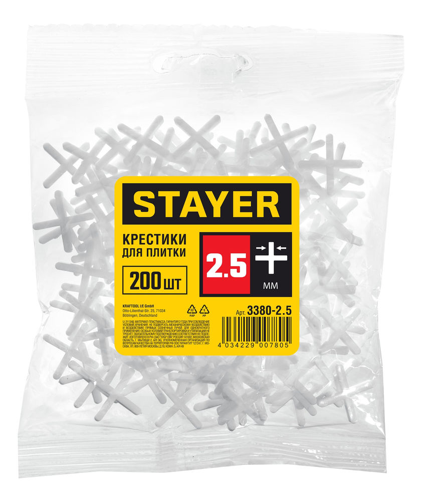Крестики для плитки 2.5 мм, 200 шт STAYER 3380-2,5