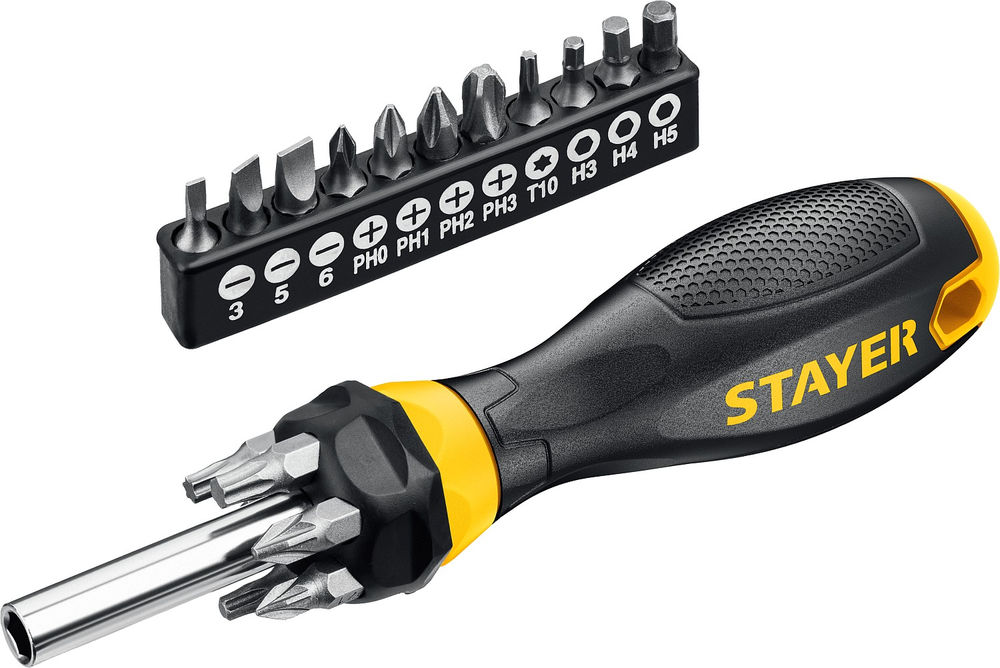 Набор отвертка-битодержатель с насадками Hercules-B18 STAYER 18 предм. 2545-H5_z02  