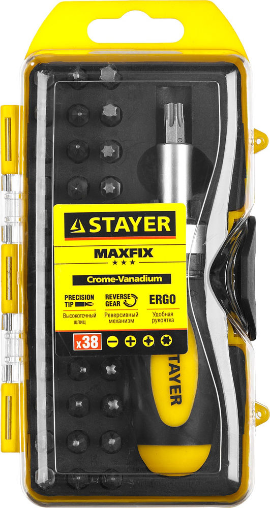 Отвертка реверсивная с насадками 38 предм. Compact-38 STAYER 2557-H38