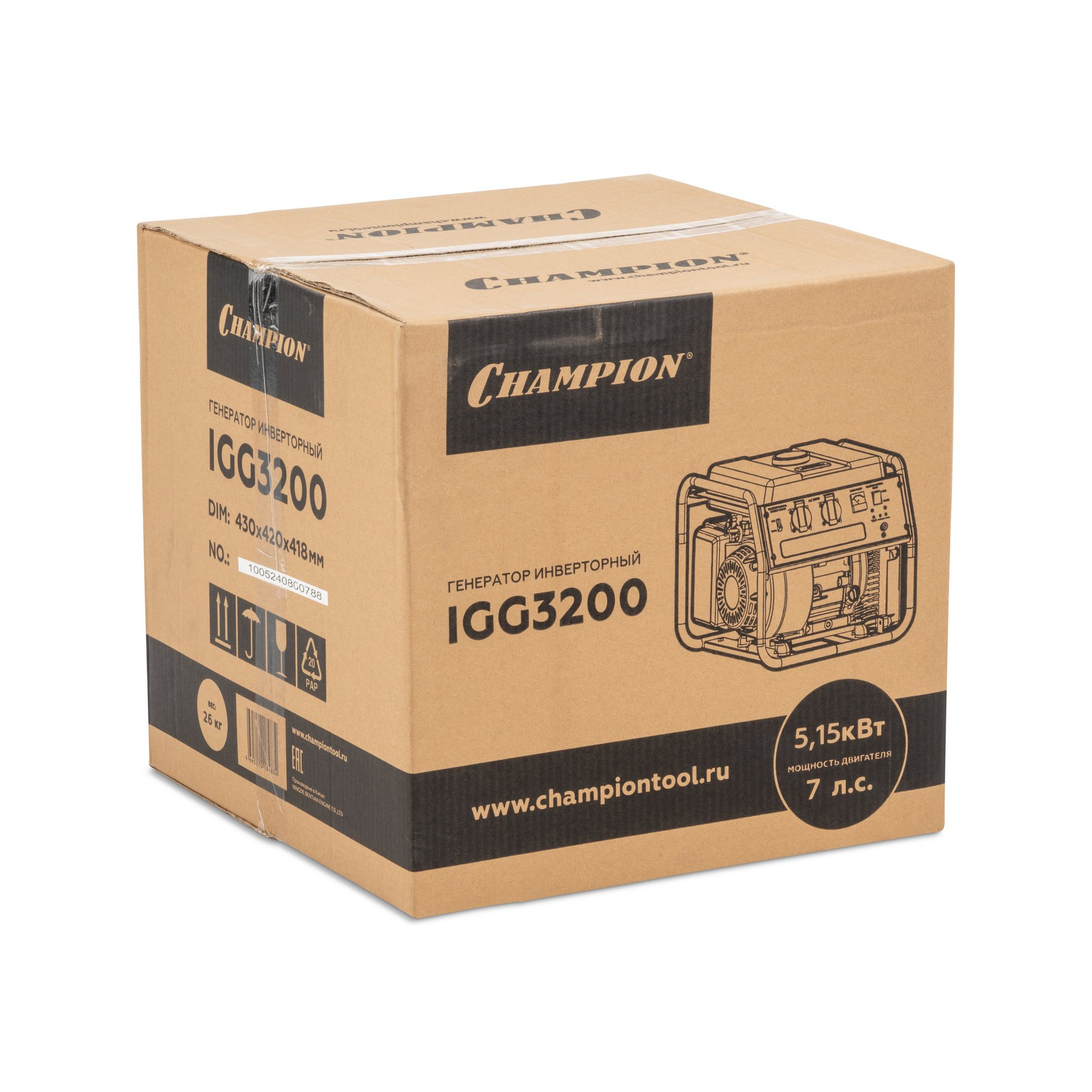 Генератор CHAMPION IGG3200 (3,2/3,5кВт 7лс 5,7л 26кг) (IGG3200)