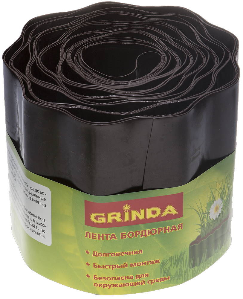 Бордюрная лента 15 см х 9 м, коричневая, полиэтилен низкого давления GRINDA 422247-15