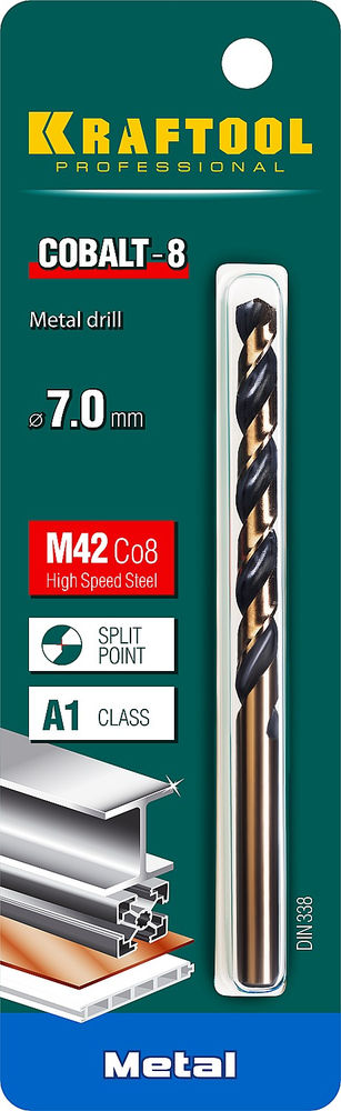 Сверло по металлу 7.0 х 109 мм сталь М42, HSS-Co(8%) COBALT-8 KRAFTOOL 29656-7