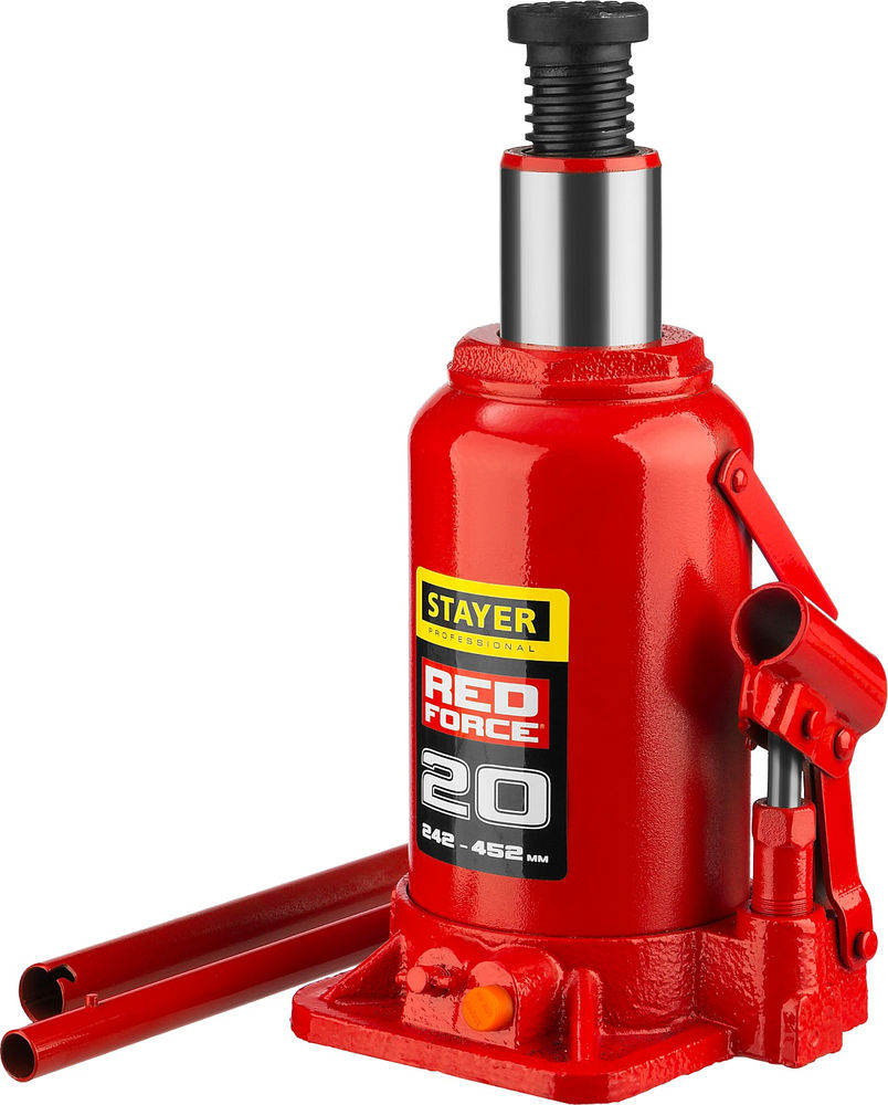 Домкрат бутылочный гидравлический 20 т, 242 - 452 мм RED FORCE Professional STAYER 43160-20
